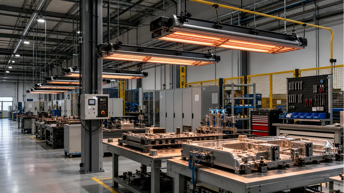 Industrial work cell with electric infrared heaters