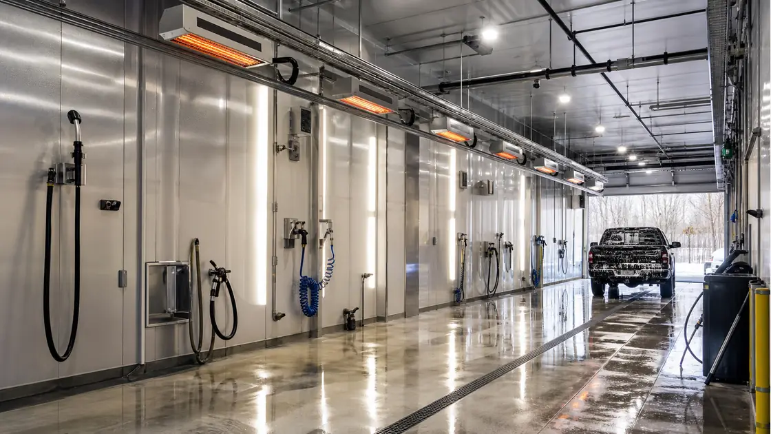 Clean auto service and wash bay heating application